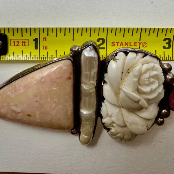 big pendant pin brooch Amy Kahn Russel stylized ice cream pink tourmaline pearl